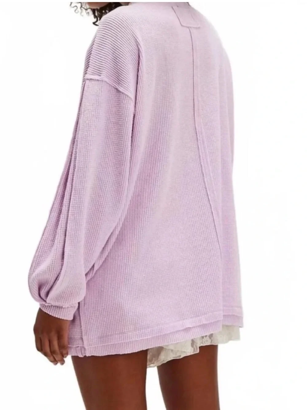 Free People Lavender Boho Thermal Top Balloon Long Sleeve Oversized Relaxed